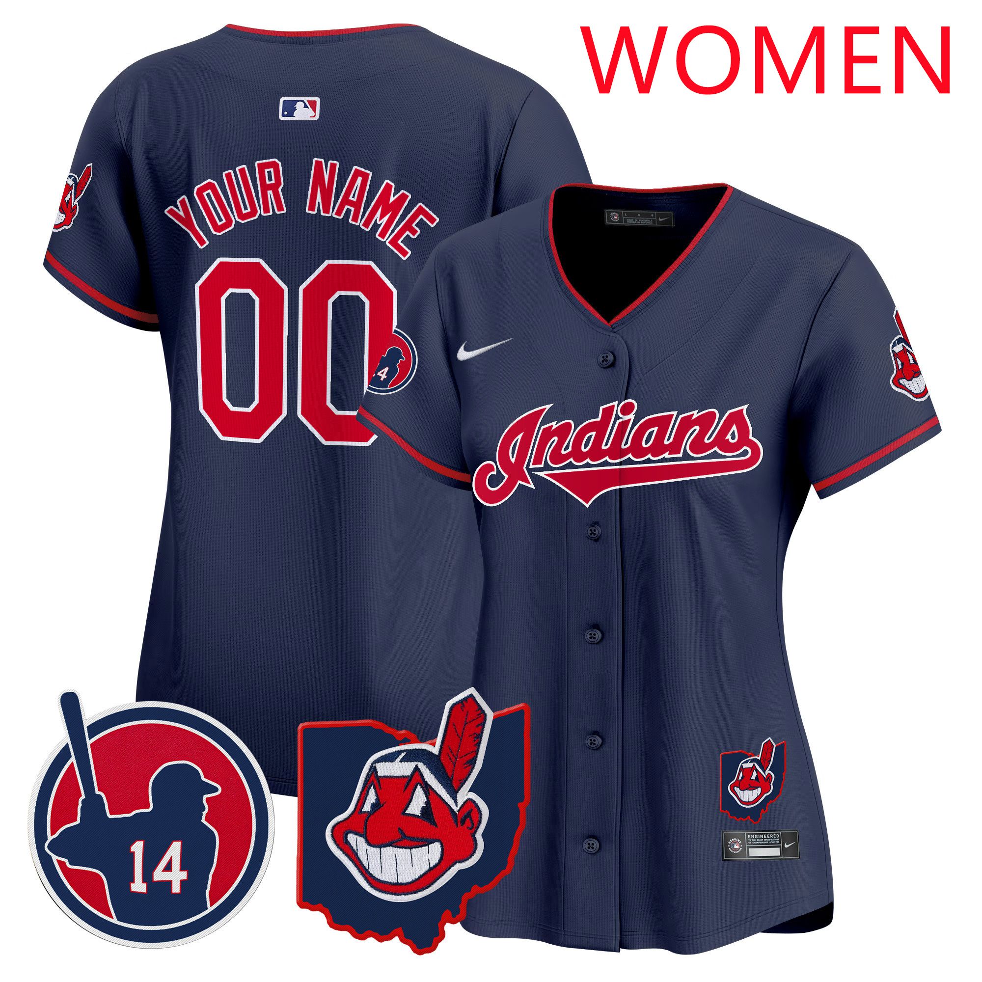 Women Cleveland Indians Drak Blue Nike 2025 Patch Vapor Premier Limited Custom MLB Jersey